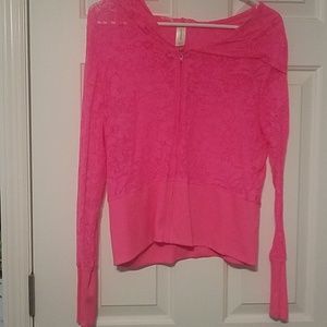 Hooded zip lace jacket